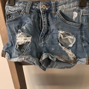 KanCan Distressed Blue Denim Shorts